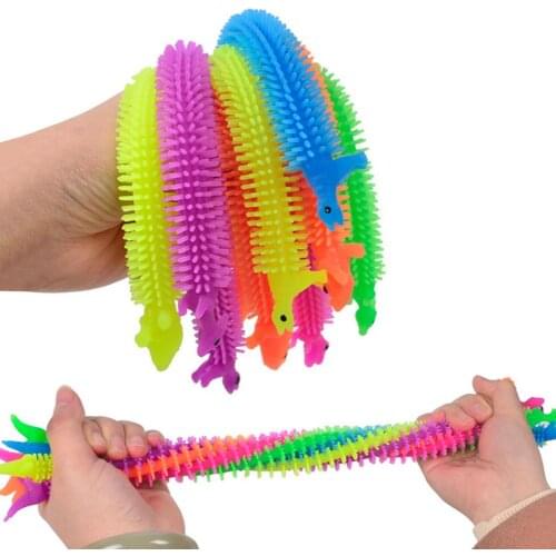 6pcs Worm Noodle Stretch String TPR Rope Anti Stress Toys String Fidget Autism Vent Toys Personalized Gift Toys Random Color