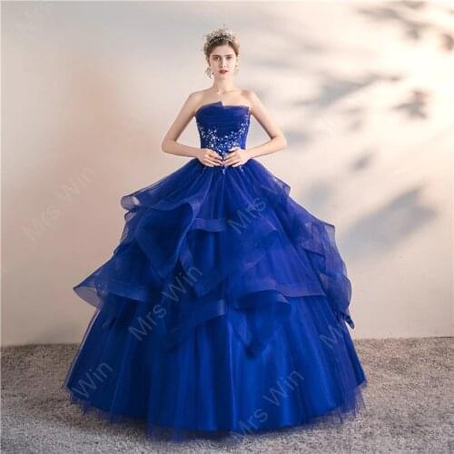 Bule Quinceanera Dresses 2021 Party Prom Elegant Strapless Ball Gown 6 Colors Formal Homecoming Dress Custom Size