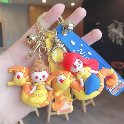 Lovely Princess Hippocampus Keychain Women Bag Accessories Keyring Fashion Girl Cute Cartoon Princess Key Chain Kids Toys