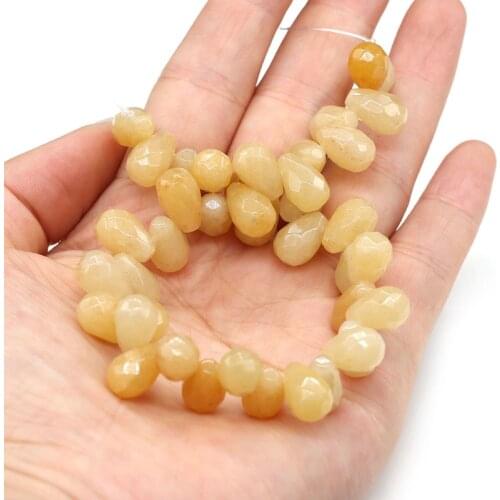44pcs Round Drop-shaped Natural Stone Beads Yellow Quartzs Bracelet Necklace Jewelry For DIY Jewelry Birthday Gifts Size 6x9mm