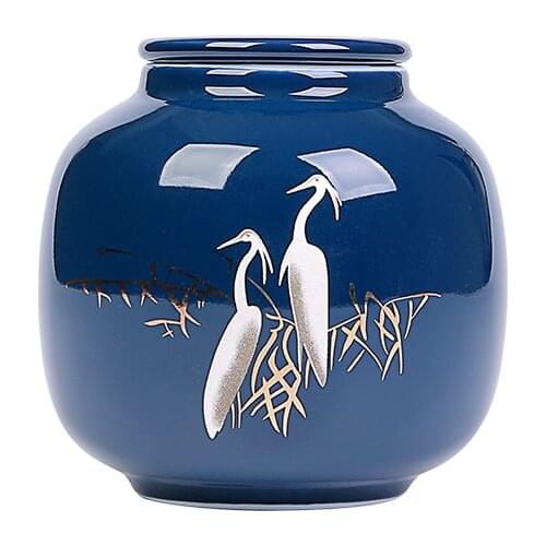 Color Glazed Egret Ceramic Tea Caddy Household Sealed Storage Box Travel Portable Aromatherapy Can Small Portable Tea Jars Tank