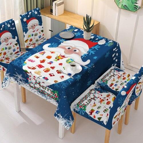 Christmas Santa Pattern Stretch Tablecloth Dining Room Waterproof Decorative Mat
