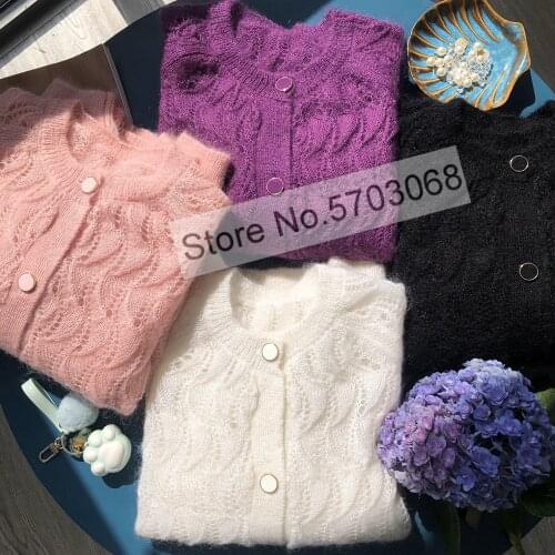 Elfstyle Wool Mohair Knitted Long Sleeve Hollow Out Patchwork Cardigan Sweater Top