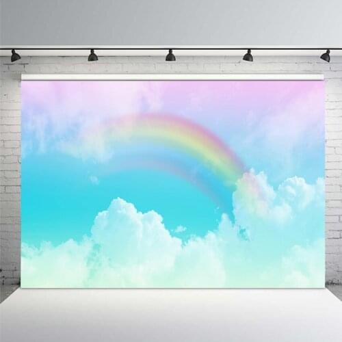Mehofoto Blue Sky White Cloud Rainbow Backdrop Children Portrait Photography Background Photographic Backdrop for Photo Studio