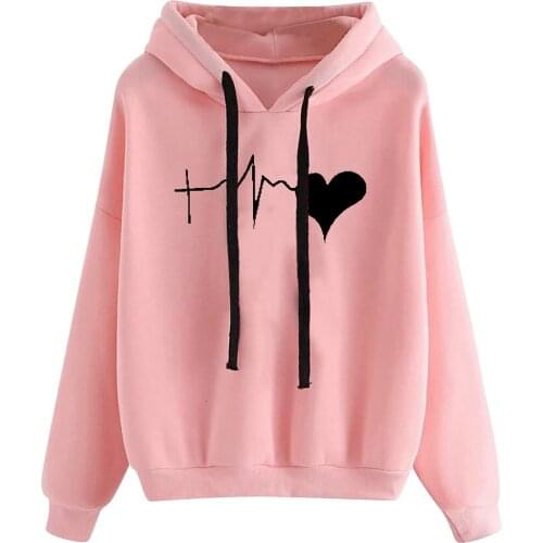 Heart Printed Hoodie Harajuku Long-sleeved Hooded Sweatshirts Gothic Clothes 2021 Hoodies Women Толстовка Женская Sudaderas