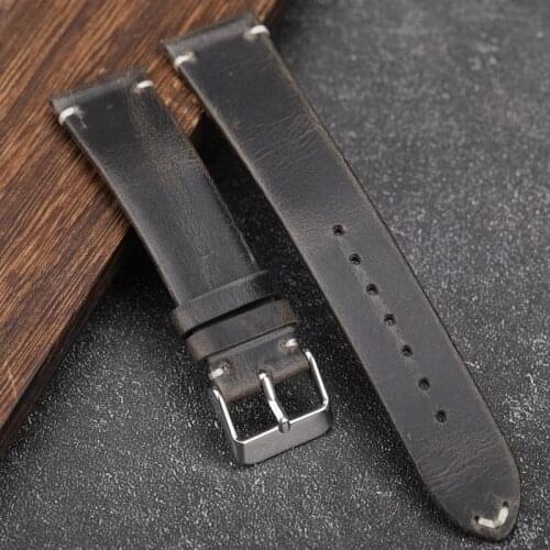 Handmade Leather Watchband 18 19 20 21 22MM Gray Suitable For Antique Watch Italian Leather Bracelet Ultra-Thin Strap