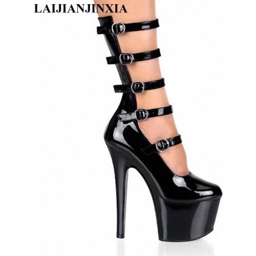 LAIJIANJINXIA New Sexy Gladiator Style Women Boots Summer Chunky High Heels Boots Sales Fetish High Heels Extreme Ankle Boots