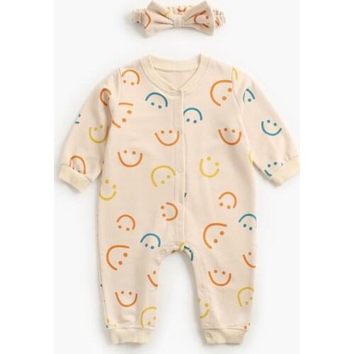 MILANCEl 2021 Baby Clothes Smile Print Toddler Boys Jumpsuits Single Breast Infant Girl Romper