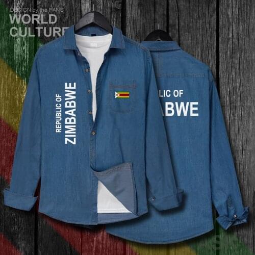 Zimbabwe ZWE yeZimbabwe Zimbabwean Men Flags Clothes Autumn Cotton Long Sleeve Cowboy Coat Fashion Turn-down Collar Jeans Shirt