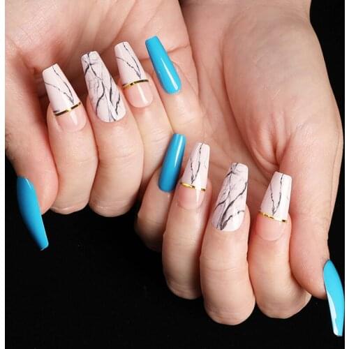 24pcs Gradient False Nails French Coffin Fake Nails with Glue Matte Square Nail Decal Hit Color Press On Nails