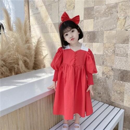 2020 summer New Arrival Girls Fashion Long Sleeve Red Dress Kids Princess Dresses Kids Dresses for Girls