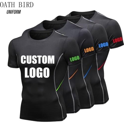 Outdoor Running Fitness Suit O-Neck Mens Polyester Spandex Print Tshirt Gym Sport Sportswear Custom T-shirt With Logo