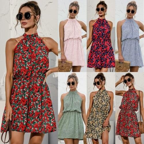 Sexy Off-The-Shoulder Neck-Mounted Womens Floral Dress Sweet A-Line Above Knee,Mini Dresses For Women 2021 Summer Hot Robes