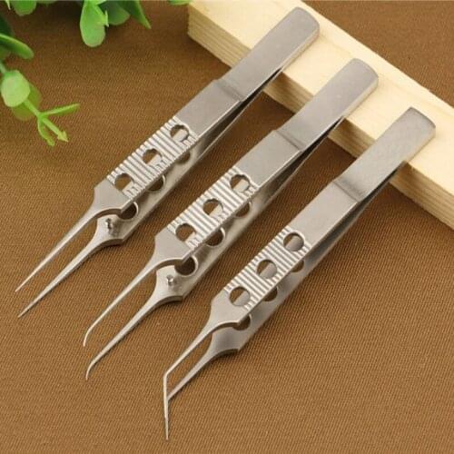 3pcs/set Micros Stainless steel 11CM dovetailed straight/bend head tweezers platforms tweezers Ophthalmic forceps