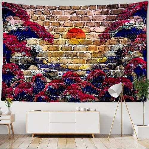 Psychedelic Wave Tapestry Wall Hanging Bohemian Hippie Witchcraft Kawaii Illustration Room Home Decor