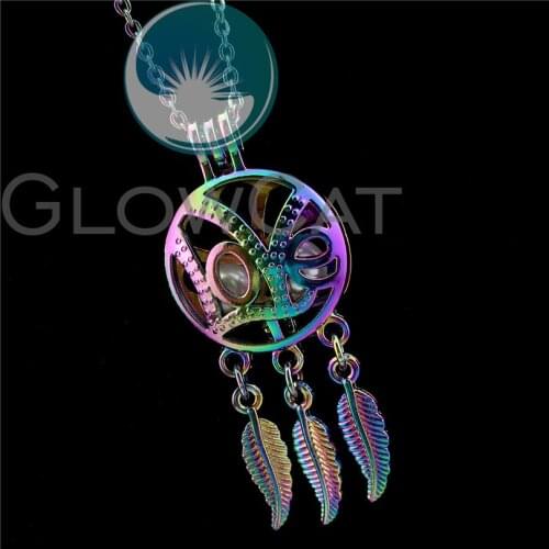 R-C823 Rainbow Color Letter Love Dreamcatcher Feather Beads Cage Pendant Perfume Diffuser Aroma Pearl Cage Locket Necklace