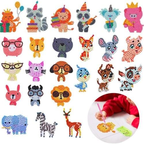 DIY Cartoon Animals Kids Round Diamond Painting Stickers Full Drill Diamond Painting Kits Embroidery Cross Stitch Manual DIY