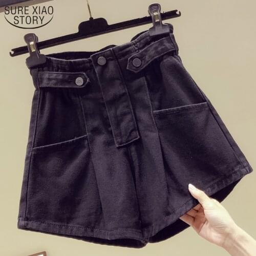 2021 Summer New Female Loose Wide Leg High Waist Shorts Casual Shorts Jeans Plus Size 5XL Black Waist Elastic Denim Short 10253