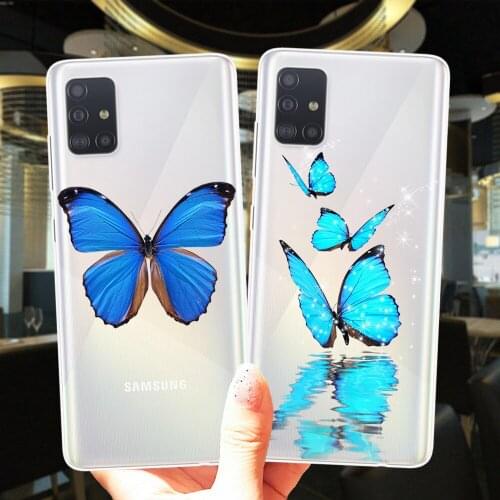 Cute Blue Beautiful Butterfly Silicone Phone Case Cover For Samsung A51 A71 A01 A10 A11 A21S A30 A31 A40 A41 A50 A60 A70 A7 A9