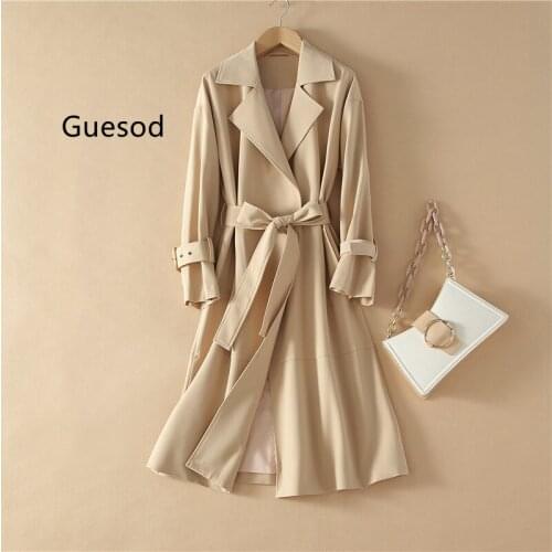 Women Trench Coat Apricot Female Medium Length Elegant Spring Autumn Belt Slim Waist Casual Loose Brief Outerwear New Arrive