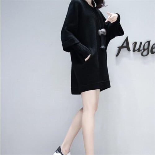 Spring and Autumn new Korean fashion solid color loose long-sleeved sweaters-style knit temperament dress