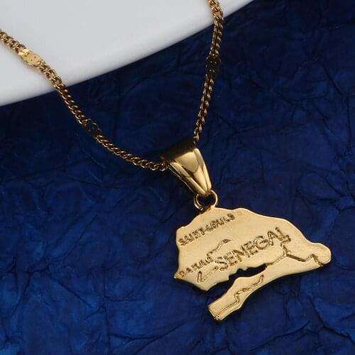Gold Color The Republic of Senegal Map Pendant Necklaces Trendy Senegal Map Chain Jewelry