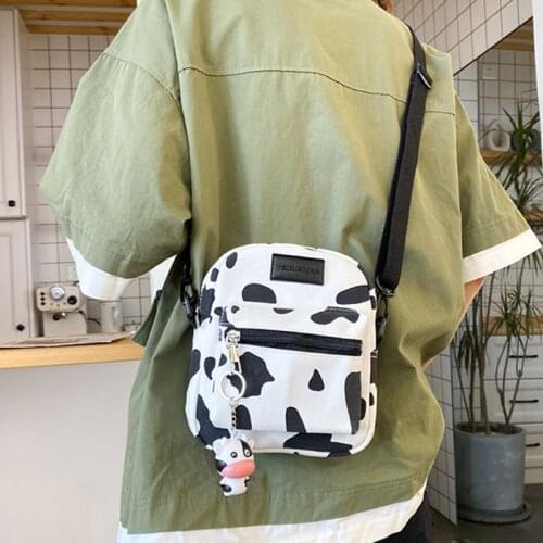 Women Girls Cartoon Cow Print Shoulder Crossbody Bag Lady Tote Satchel Purse Q1QA