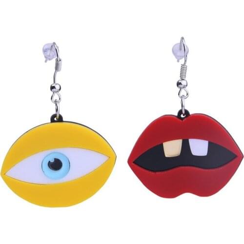 New Punk Style Devils Eyes Red Mouth Asymmetric Drop Earrings For Women Cute Acrylic Dangle Drop Party Gift Earring Jewelry