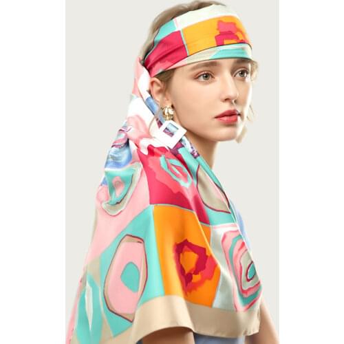Women Large Silk Head Scarf Digital Print Foulard Soft Travel Blanket Wrap Stole [3387]