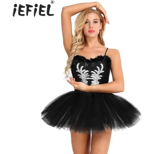 Women Adult Swan Lake Ballerina Costumes Ballet Dress Spaghetti Strap Sequined Beads Gymnastics Leotard Tutu Dance Wear Dress