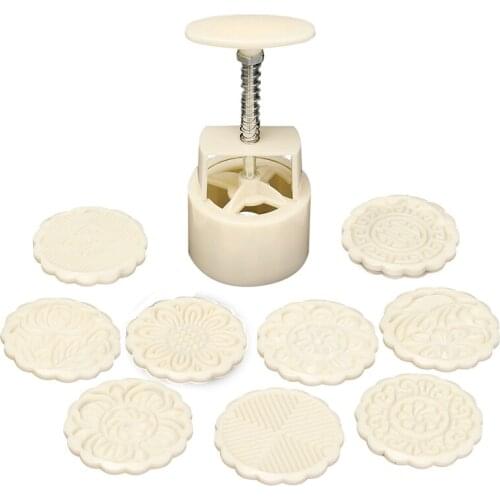 100g 10Pcs Mooncake DIY Mold Baking Tool Pastry Round Flower Stamp Mould Homemade Milky