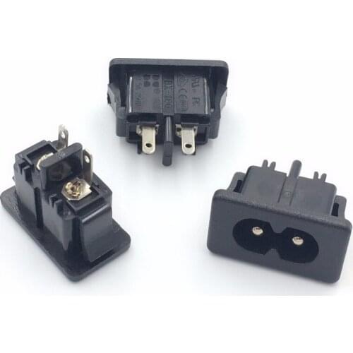 100Pcs AC 250V 2.5A 2Pin Black Male Plug IEC320 C8 Power Socket Connector