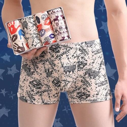 4 pcs fashion breathable men underwear boxer shorts cotton comfortable sexy men solid panties male boxers animal elements