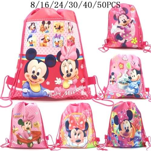 8/16/24/50PCS Minnie Mouse Fashion Portable Shoes Bag Sport Storage Pouch Drawstring Dust Bags Non-woven Beach Travel Backpacks