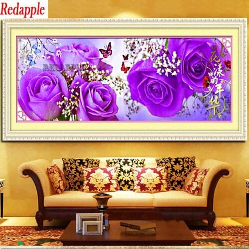 Big size Diy Diamond Painting Cross Stitch Purple Roses Full Drill Diamond Embroidery sale Flower Series Bedroom Home Decoration
