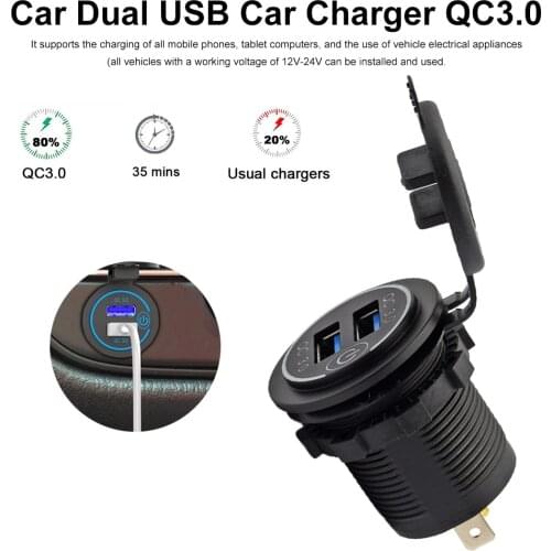 Car Charger Quick Charge QC3.0 Dual USB Car Motorcycle Chargers Socket Adapter Outlet Intelligent Charging With Touch Switch