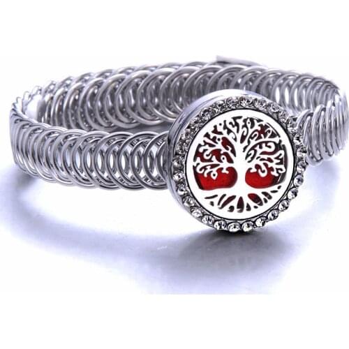 Tree Crystal Perfume Bracelet Essential Oil Diffuser Rhinestone Aromatherapy Locket Bracelet Stainless Steel Diffuser Bracelet
