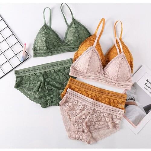 Women Lace Bra Sets Seamless Underwear Backless Vest Sexy Padded Bralette Lingerie Ultrathin Bra & Brief Sets Female Intimates