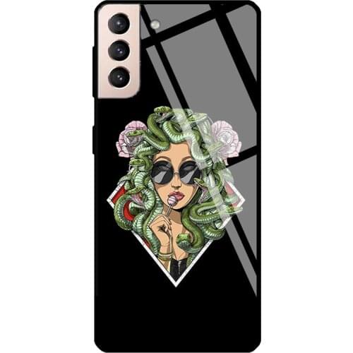 Psychedelic Snakes Greek Mythology Tempered Glass Phone Case For Samsung Galaxy S20 FE S21 Ultra Note20 S8 S9 10 Plus Note10