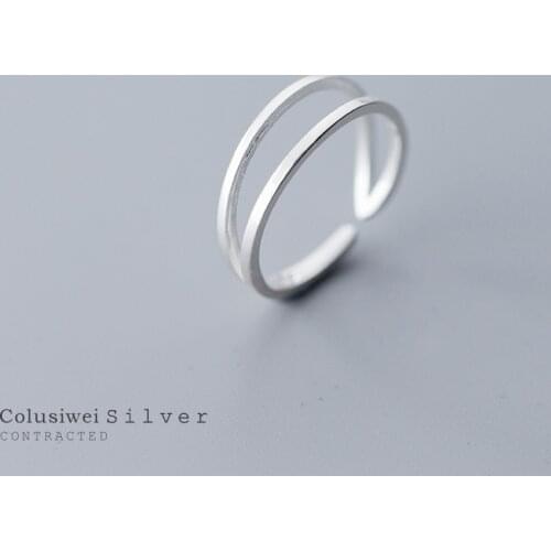 COLUSIWEI Simple Silver Double Layer Ring for Women Fashion 925 Sterling Silver Open Adjustable Rings Free Size Jewelry Bijoux