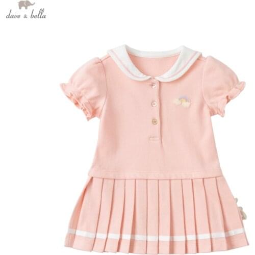 DBJ17830 dave bella summer baby girls cute cartoon draped dress children fashion party dress kids infant lolita clothes