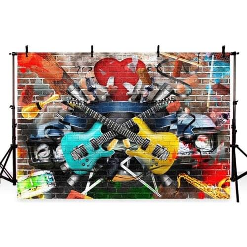 Background paper photography rock guitar graffiti wall 7x5ft vinyl backdrops for photo studio kids street background for party