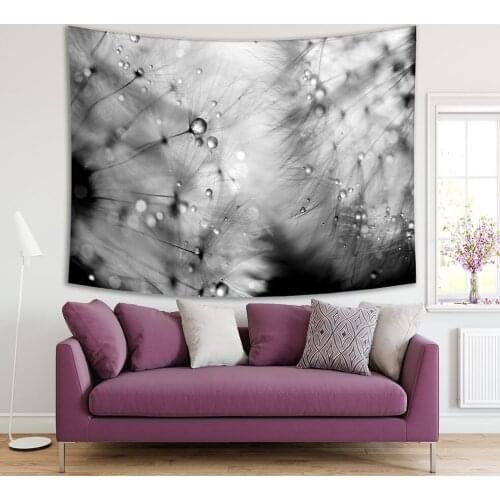 Tapestry Waterdrops on Taraxacum Dandelion Rainy Summer Days Wildflowers Meadow Closeup photo Black Gray