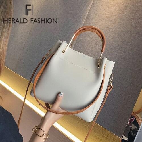 Herald Fashion Women Pattern Over the Shoulder Bag Big capacity Capacious Bag Elegant Shopping Bags PU Leather Bucket Handbag