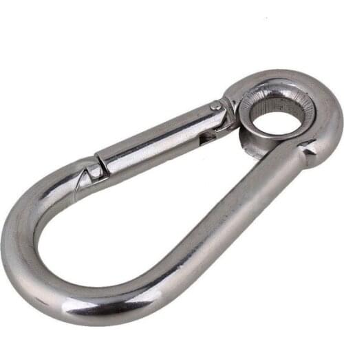 1pieces 100mm Silver 304 Stainless Steel Carabiner Spring Camping Climbing Safe Lock M10 Hook Eyelet Link