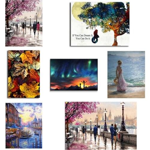 Canvas Painting Aurora Maple Beach Venice City Tree Landscape Wall Art Print Poster Bedroom Living Room Modern Home Decoration
