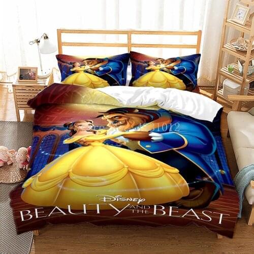 New 3D Beauty and the Beast kids Bedding Set Queen King Size Bedspread Twin Single Duvet Cover Set Pillowcases Bedroom Gift