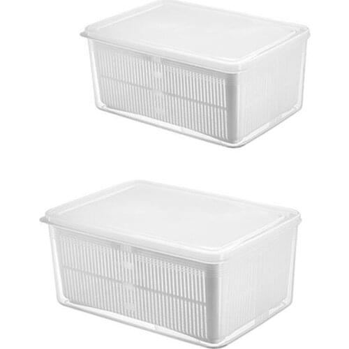 Kitchen Storage Box Refrigerator Drain Crisper Multifunctional Plastic Basket Container with Lip Keep Fresh 2 Pack
