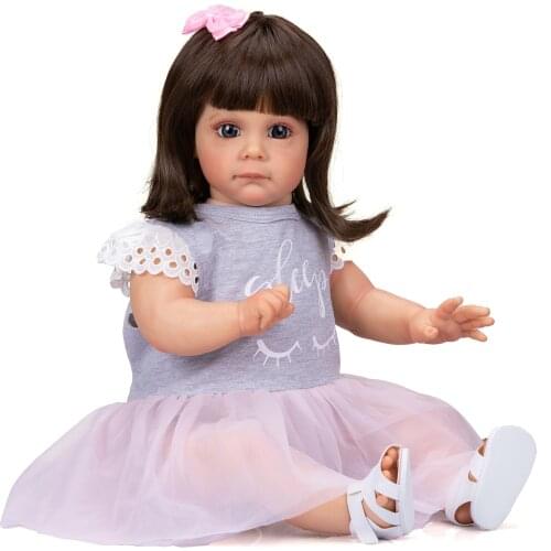 NPK 60CM Maggie Bebe Doll Reborn Toddler Girl with brown hair Cuddly Little Girl Doll High Quality Gift for Children