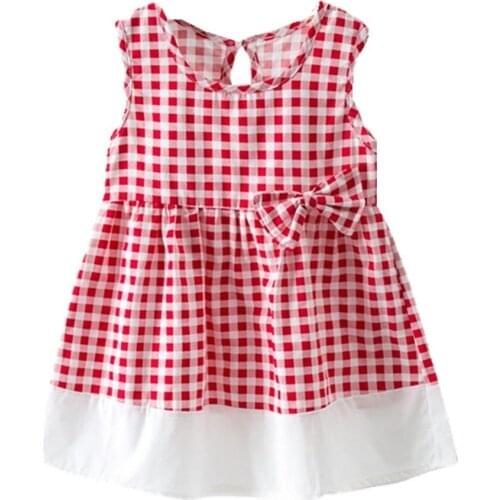 Summer Red Plaid Girl Dress New Design Children Clothes Cute Newborn Toddlers Cotton Infant Outfits Baby Outwear